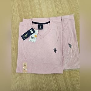 Men Basic us polo v neck size small pink 100% cotton